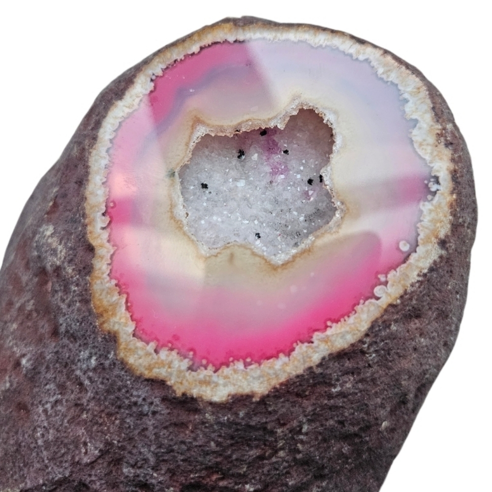 Pink Natural Agate  Geode on Black Stand Polished Front 2 ,2 Lbs - Picture 3 of 7